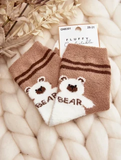 Mládežnické teplé ponožky s medvídkem, světle hnědé