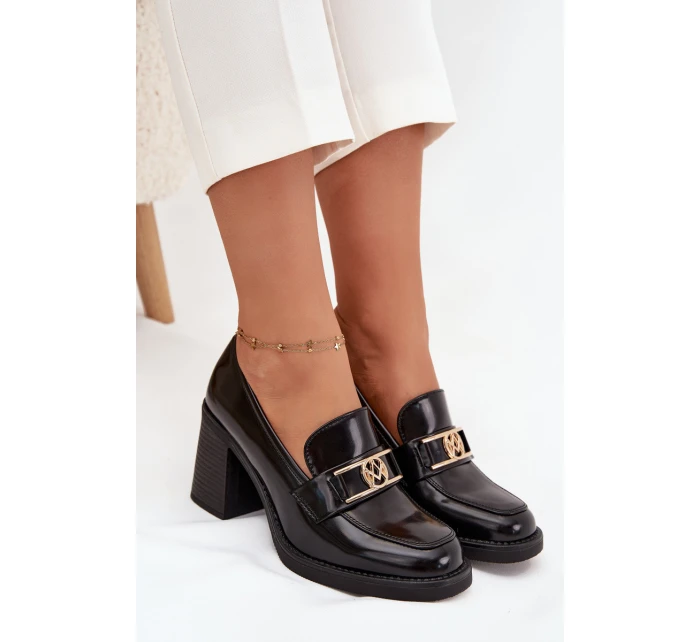 Dámské polobotky na sloupku se zlatým detailem Privelle – černé