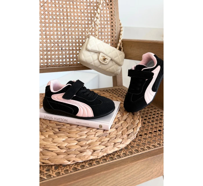 Dětské sportovní boty na suchý zip Perrin – černo-růžové