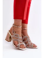 Sandály na podpatku CR952 béžovo-růžové - Step in style