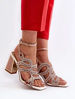 Sandály na podpatku CR952 béžovo-růžové - Step in style