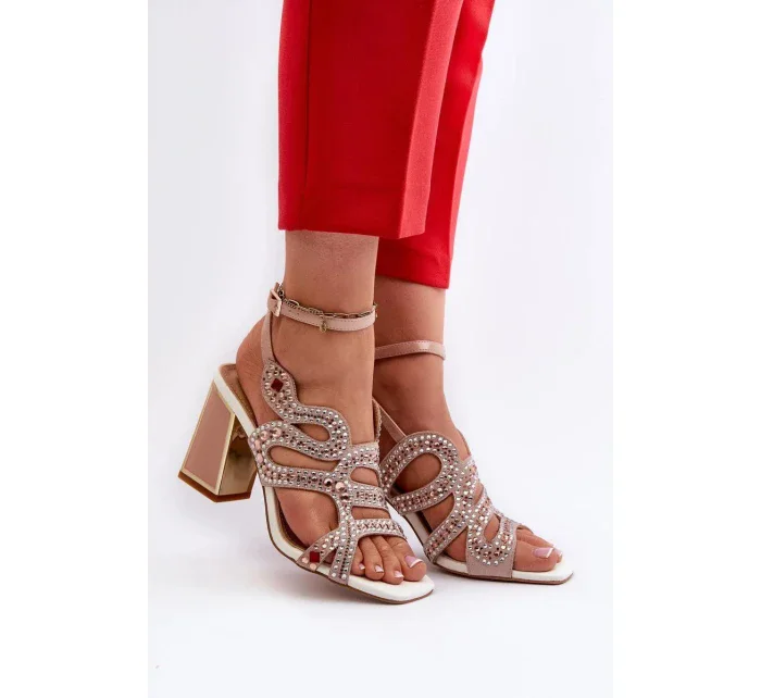 Sandály na podpatku CR952 béžovo-růžové - Step in style