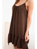 Dámské viskózové šaty na ramínkách s volánem a zavazováním hnědá