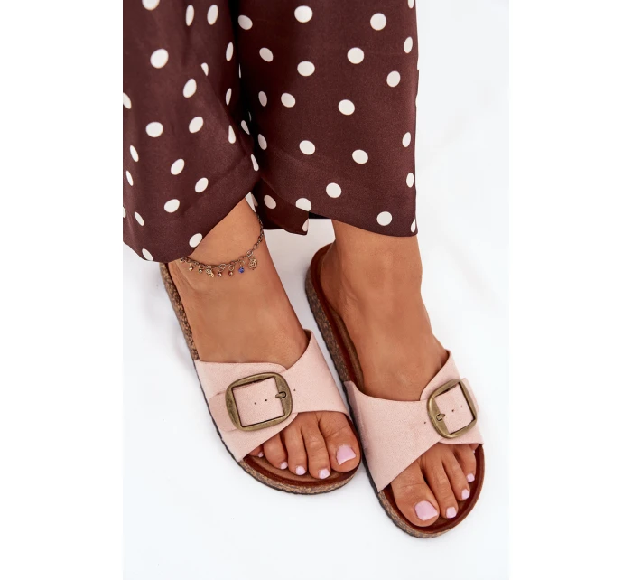 Dámské pantofle s přezkou na korkové platformě růžové Zavira Dámské pantofle s přezkou na korkové platformě růžové Zavira