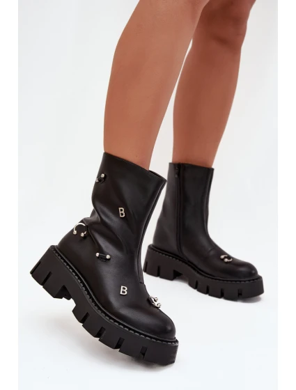 Zateplené dámské boty na zip s ozdobami černé model 21706565 - Boto Zateplené dámské boty na zip s ozdobami černé model 21706565 - Boto