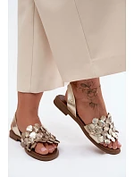 Kožené sandály na nízkém podpatku model 22136754 Zlato - Zazoo