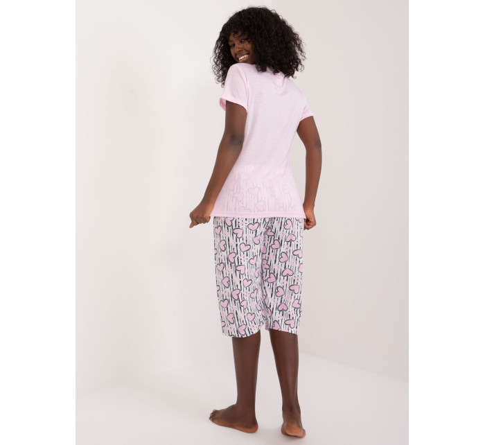 Světle růžové bavlněné pyžamo s potiskem