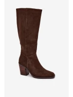 Dámské kozačky na sloupkovém podpatku se zipem Lissara – čokoládové, eko semiš Dámské kozačky na sloupkovém podpatku se zipem Lissara – čokoládové, eko semiš