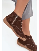 Dámské kožené polobotky s prošitím na zip Artiker – hnědé Dámské kožené polobotky s prošitím na zip Artiker – hnědé