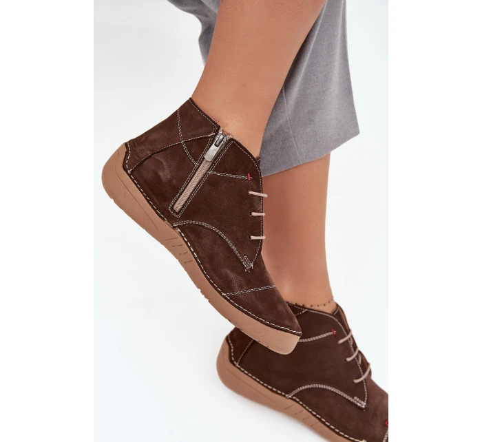 Dámské kožené polobotky s prošitím na zip Artiker – hnědé Dámské kožené polobotky s prošitím na zip Artiker – hnědé