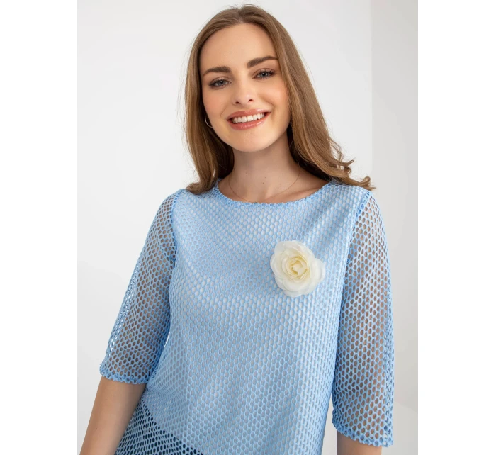 Dámská halenka LK BZ model 21402151 Světle modrá s bílou Lakerta - FPrice Dámská halenka LK BZ model 21402151 Světle modrá s bílou Lakerta - FPrice