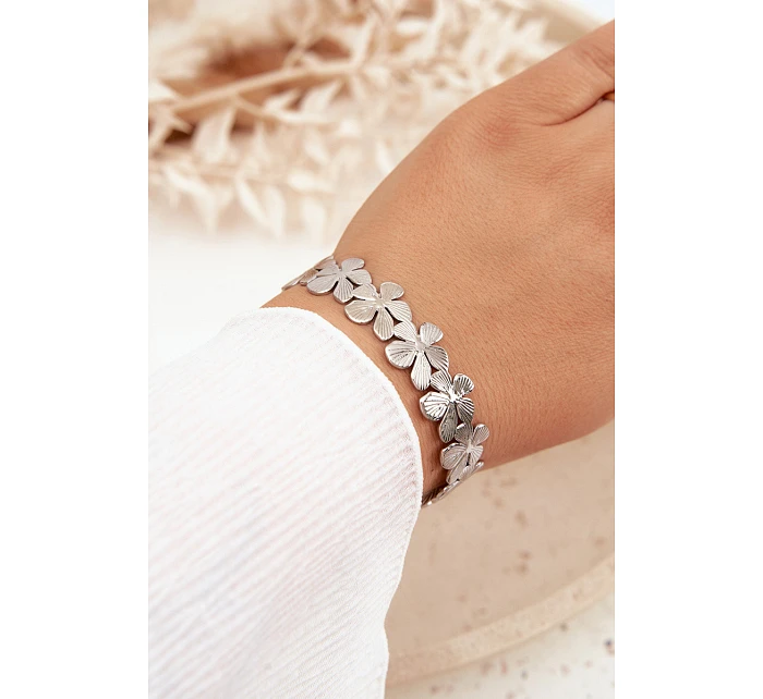 Dámský náramek ze nerezové oceli Květiny Stříbrné