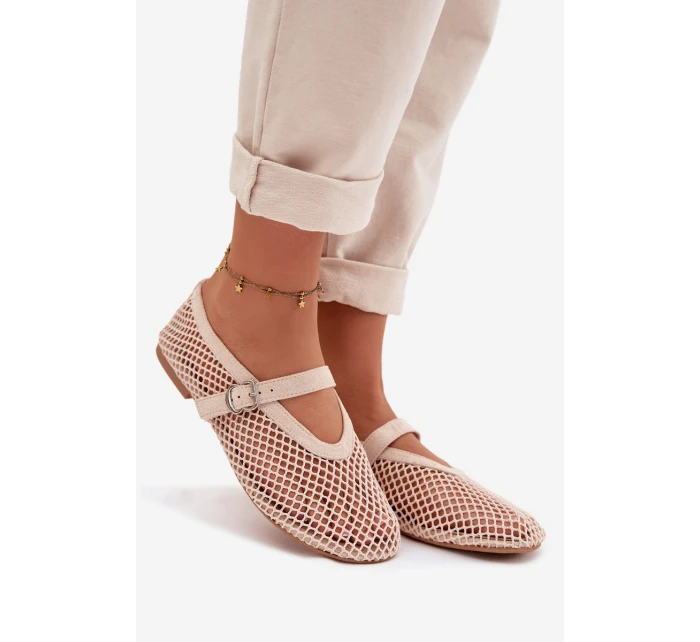 Síťované baleríny s páskem světle béžové Pherina