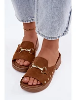Semišové dámské pantofle model 22182191 Camel - Inblu