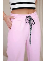 Kalhoty Punto s širokou nohavicí světle růžová