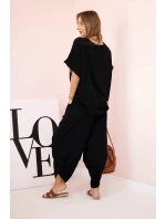 Komplet z viskózy halenka + kalhoty černý Komplet z viskózy halenka + kalhoty černý