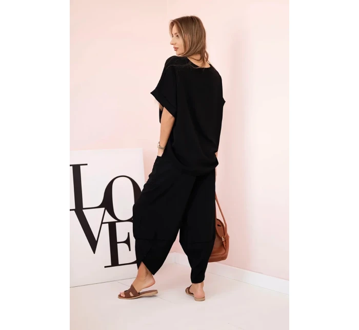 Komplet z viskózy halenka + kalhoty černý Komplet z viskózy halenka + kalhoty černý