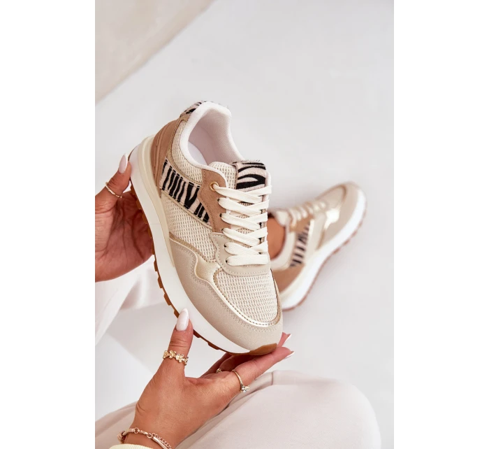 Dámské Sportovní Boty Na Platformě Zebra Béžové Davinara