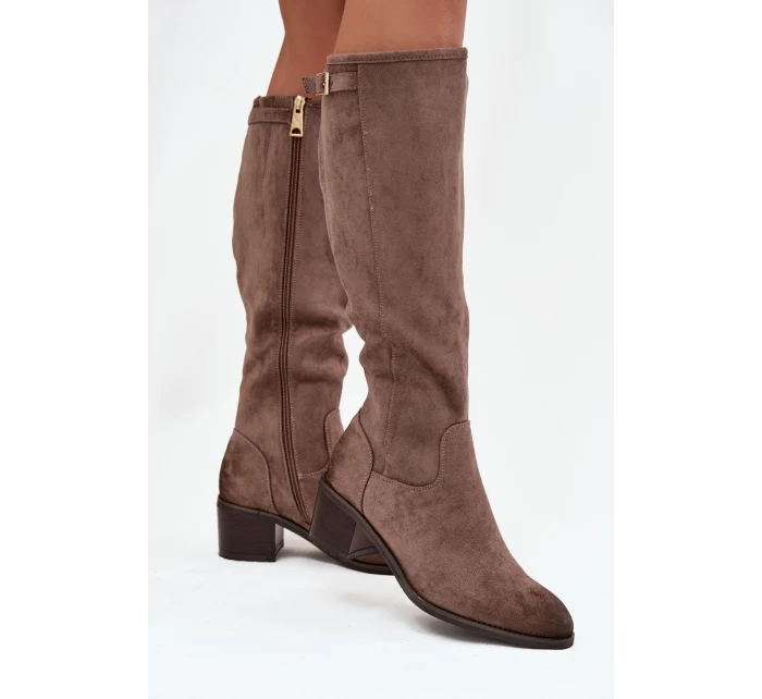 Kozaki před koleno eko semiš na sloupku Vinceza 58332 tmavě béžové Kozaki před koleno eko semiš na sloupku Vinceza 58332 tmavě béžové