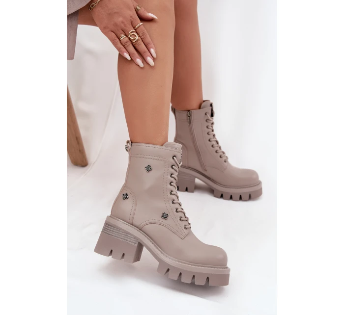 Kožené Workery Dámské Na S  Béžové model 21728563 - Artiker