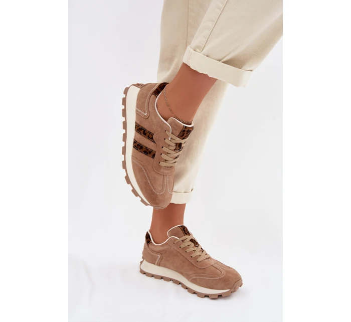 Dámské semišové tenisky na platformě Leopardí vzor model 22013938 Hnědé - S.Barski