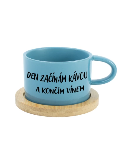 DEN ZAČÍNÁM KÁVOU A KONČÍM VÍNEM - modrý hrníček makronka 200 ml DEN ZAČÍNÁM KÁVOU A KONČÍM VÍNEM - modrý hrníček makronka 200 ml