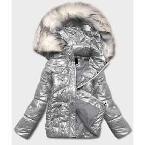 Krátká šedá károvaná dámská zimní bunda (16M9052-92)