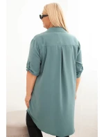 Dámská košilová šaty Plus Size s delším zadním dílem a model 21428147 rukávy tmavě mátová - K-Fashion