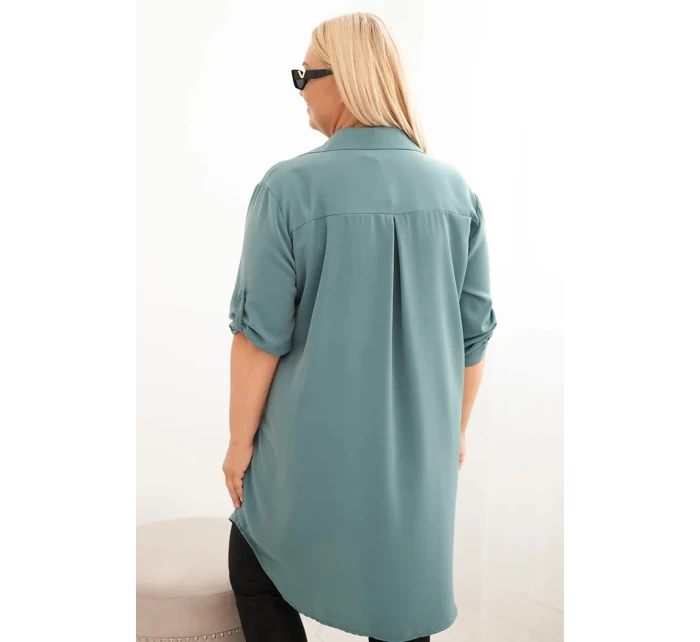 Dámská košilová šaty Plus Size s delším zadním dílem a model 21428147 rukávy tmavě mátová - K-Fashion