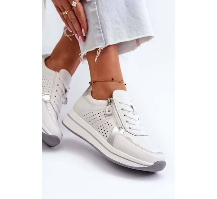 Dámské kožené tenisky na platformě bílé ligustr Dámské kožené tenisky na platformě bílé ligustr
