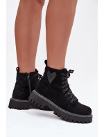 Dámské kotníkové boty s brokátovým srdcem černé Nariri