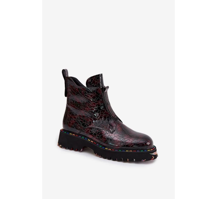 Lakované dámské kotníčková obuv z přírodní kůže s vyhříváním Artiker 57C0165 bordó Lakované dámské kotníčková obuv z přírodní kůže s vyhříváním Artiker 57C0165 bordó