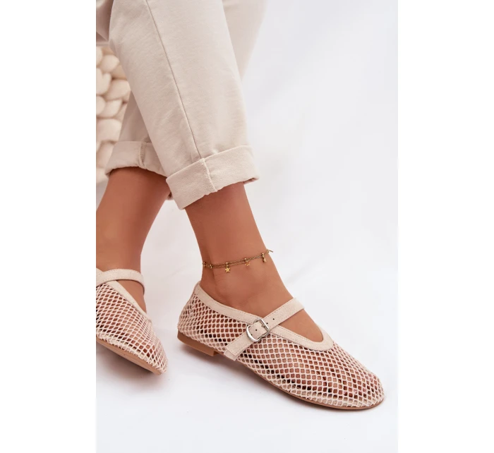 Síťované baleríny s páskem světle béžové Pherina