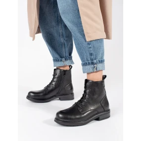 Komfortní  kotníčkové boty dámské černé na širokém podpatku