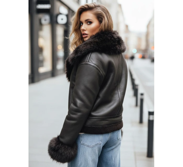 Dámská kožená bunda s kožešinou černá FashionStreet TY5244z