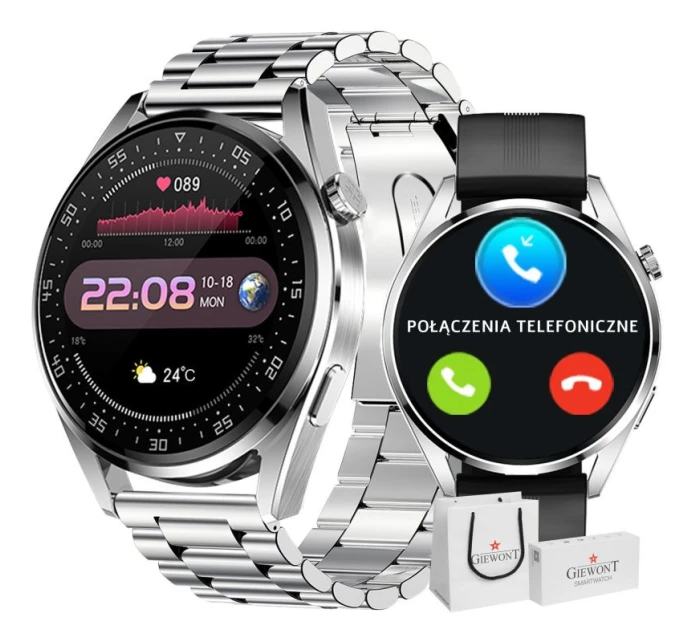 GIEWONT Vertex SmartCall GW450-4 Silver/Carbon Silicone Smartwatch GIEWONT Vertex SmartCall GW450-4 Silver/Carbon Silicone Smartwatch