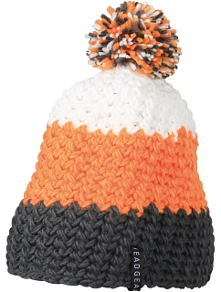 Daiber MB 7940 3-barevná háčkovaná čepice s bambulí 03.7940 carbon/orange/white