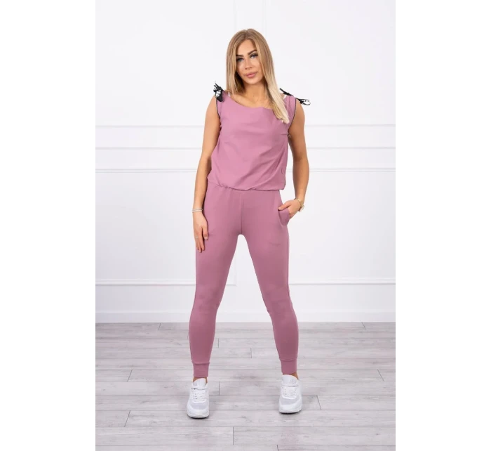 Kalhoty/oblek s nápisem selfie tmavě růžové