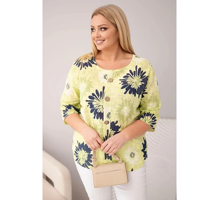 Dámská bavlněná halenka Plus Size s krátkým rukávem a knoflíky světle zelená