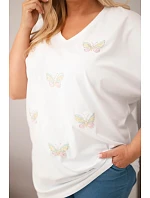 Dámská bavlněná halenka Plus Size s motýlky bílá Dámská bavlněná halenka Plus Size s motýlky bílá