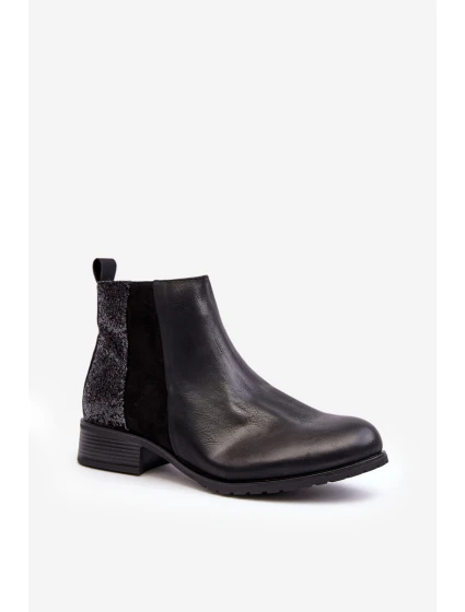 Dámské sbalené boty na plochém podpatku s cvočky černé Messio Dámské sbalené boty na plochém podpatku s cvočky černé Messio