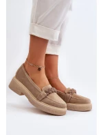 Dámské semišové mokasíny s ozdobou béžové Zazoo 3429/W