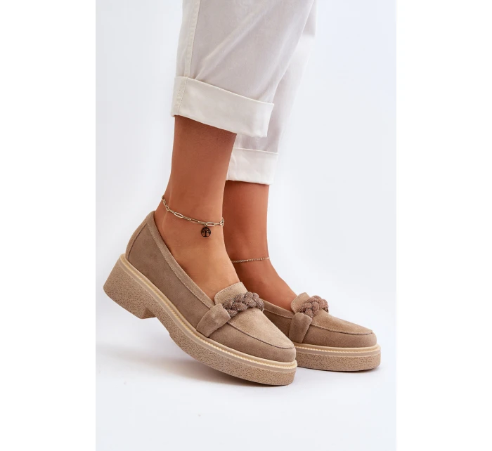 Dámské semišové mokasíny s ozdobou béžové Zazoo 3429/W