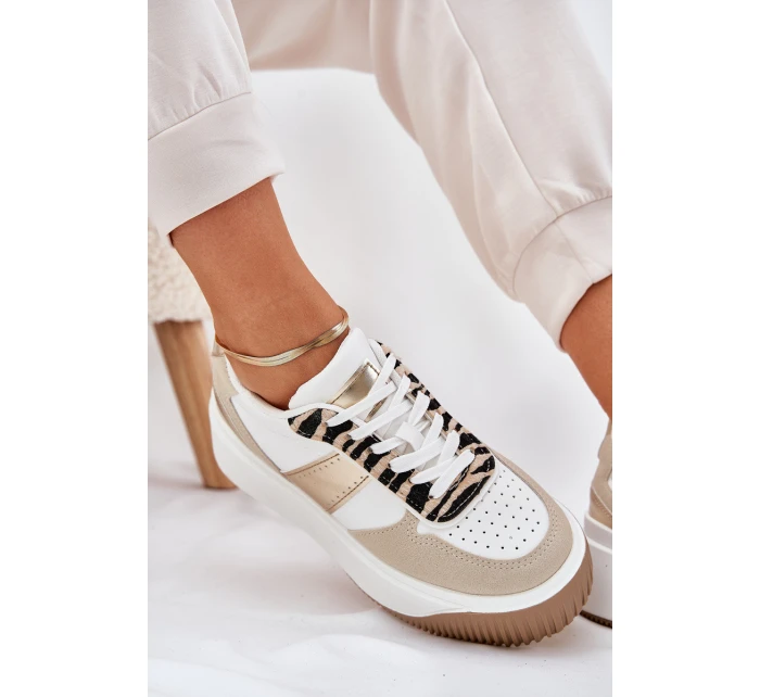 Dámské tenisky na masivní platformě se zvířecím vzorem béžovo-zlaté Telanila
