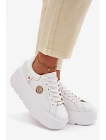 Kožené dámské tenisky na platformě model 22100258 bílé - D&A