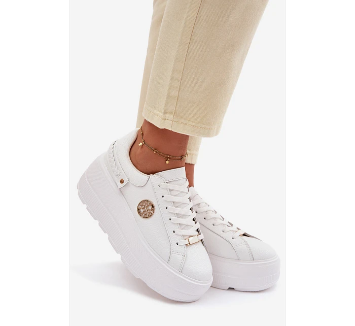 Kožené dámské tenisky na platformě model 22100258 bílé - D&A