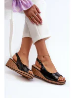 Dámské patentované sandály na klínku Sergio Leone Black Dámské patentované sandály na klínku Sergio Leone Black