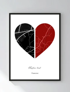  Personalizovaný magický fotoobraz v rámu - 30x40 - dvě mapy jako srdce