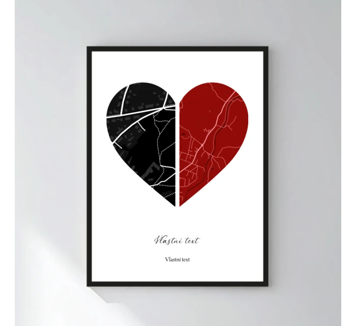 Personalizovaný magický fotoobraz v rámu - 30x40 - dvě mapy jako srdce Personalizovaný magický fotoobraz v rámu - 30x40 - dvě mapy jako srdce