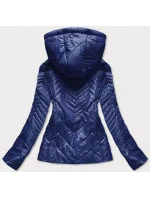 Tmavě modrá krátká dámská prošívaná bunda s kapucí (B9566) Tmavě modrá krátká dámská prošívaná bunda s kapucí (B9566)